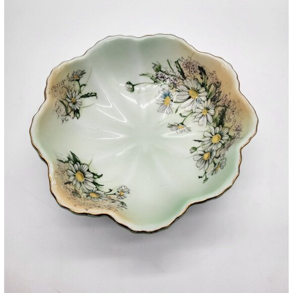 Limoges Other - Limoges Porcelain Footed Candy Dish Floral Gold Trim Scalloped Decorative VTG